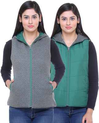 

Trufit Sleeveless Solid, Printed Women's Reversible Jacket, Green;grey