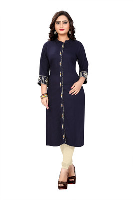 Vbuyz Women Solid Straight Kurta(Blue)