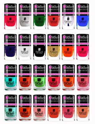 

Forsure Modern Shades Shining Nail Polish Combo of 24 pcs Red,Pink,Orange,Green,Blue,Silver,Golden,White,Transparent,Black,Pink,Glossy Blue, Red,Orange,Pink,Green,Peach,Nude,Turrquoise(Pack of 24)