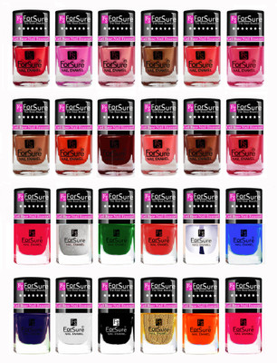 

Forsure Modern Shades Shining Nail Polish Combo of 24 pcs Red,Pink,Maroon,Purple,Peach,Nude,Orange,Brown,Red,Pink,Orange,Green,Blue,Silver,Golden,White,Transparent,Black,Pink,Glossy Blue(Pack of 24)