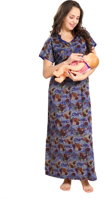 AV2 Women Maternity/Nursing Nighty(Blue) Flipkart