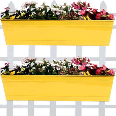 TrustBasket Rectangular Railing Planter -Yellow (23 Inch) - Set of 2 Plant Container Set(Pack of 2, Metal)