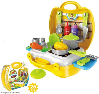 

Shop & Shoppee Premium Quality Suitcase Carry Case Kids Real Action Portable Kitchen Play Set(18 pcs)