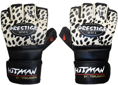 

Hitman Prestige Print Micro Leather Plain Cream/Print Mixed Martial Art Gloves (L, Black), Black;cream