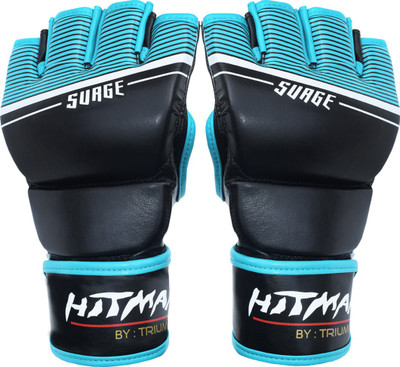 

Hitman Surge Micro Leather Print Black/Sky Mixed Martial Art Gloves (M, Black, Blue), Black;sky blue