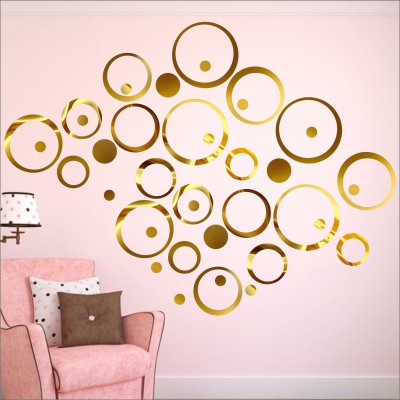 LOOK DECOR 90 cm 40 Circle Ring And Dots Golden (Pack of 40) 7 Self Adhesive Sticker(Pack of 40)