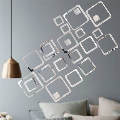 LOOK DECOR 90 cm 18 Square Silver (Pack of 18) 7 Self Adhesive Sticker(Pack of 18)
