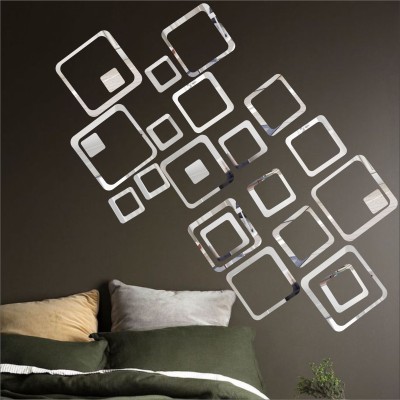 LOOK DECOR 90 cm 24 Square Silver (Pack of 24) 8 Self Adhesive Sticker(Pack of 24)