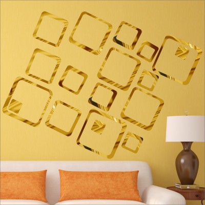LOOK DECOR 90 cm 18 Square Golden (Pack of 18) 12 Self Adhesive Sticker(Pack of 18)