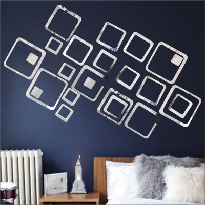 LOOK DECOR 90 cm 24 Square Silver (Pack of 24) 13 Self Adhesive Sticker(Pack of 24)