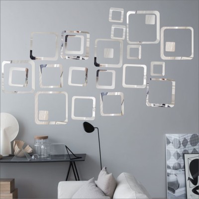 LOOK DECOR 90 cm 24 Square Silver (Pack of 24) 6 Self Adhesive Sticker(Pack of 24)