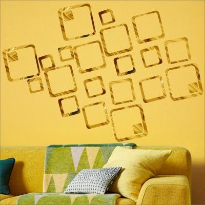 LOOK DECOR 90 cm 24 Square Golden (Pack of 24) 11 Self Adhesive Sticker(Pack of 24)