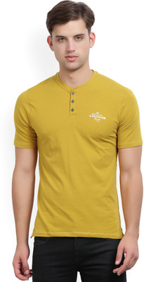 Buy LEE COOPER Solid Men Henley Yellow T-Shirt on Flipkart