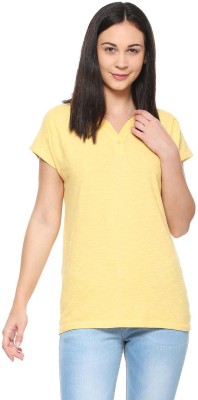 Allen Solly Casual Short Sleeve Self Design Women Yellow Top