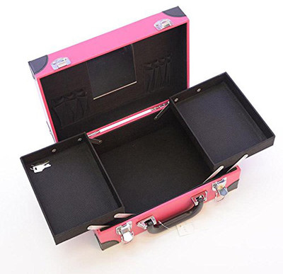 

House of Quirk Travel Makeup Train Case Makeup Cosmetic Suitcase Organizer Portable Artist Storage Bag for Cosmetics Makeup Brushes Toiletry Jewelry Digital accessories (Pink) Jewellery Organizer, Makeup Brush Vanity Box(Pink)