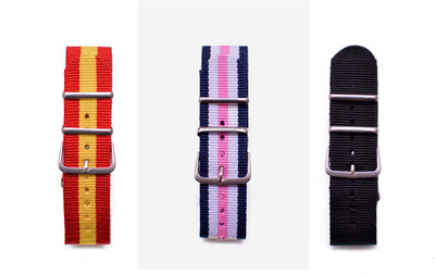 

Watch Me Make Your Own Watch By Watch Me- NATO Multicolored Straps (ONLY Straps)-MYOW COLLECTION (All Straps in this collection-22 mm except Black Strap-20 mm,Military Strap -20 mm) myow-spain-bu-w-pk-bk 22 mm Nato Nylon Stylish trendy Strap Combos Watch 