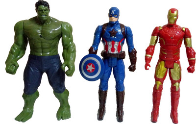 

IndusBay Set of 3 SuperHeros Iron Man Captain America and Mighty Hulk Action Figure Avengers Infinity war Heros with light and Sound (12.5 Inches)(Red, Blue, Green)