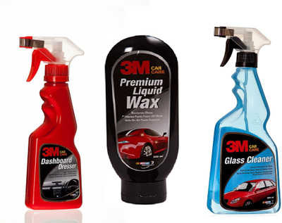 3M Dashboard Dresser 250 ml + Premium Liquid 200 ml + Glass Cleaner 500 ml Combo