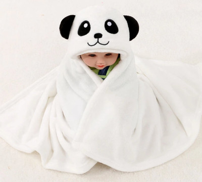 

BRANDONN Embroidered  Hooded Baby Blanket(Polyester, White