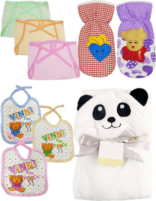 

Brandonn Daily Use pack having 1 baby wrapper, 2 feeding bottle covers, 3 nappies 3 Baby Bibs (Multicolor)(Multicolor)