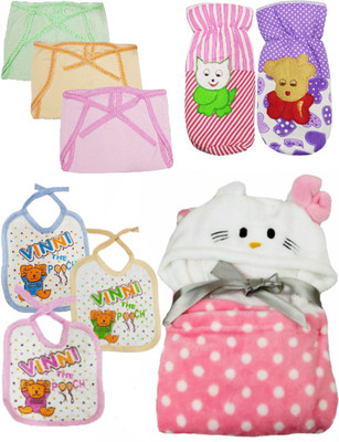 

Brandonn Daily Use pack having 1 baby wrapper, 2 feeding bottle covers, 3 nappies 3 Baby Bibs (Multicolor)(Multicolor)