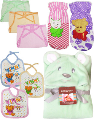 

Brandonn Daily Use pack having 1 baby wrapper, 2 feeding bottle covers, 3 nappies 3 Baby Bibs (Multicolor)(Multicolor)