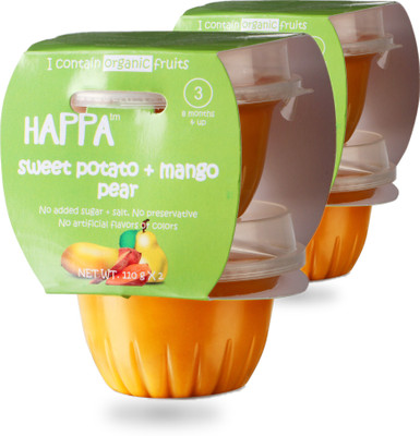 

HAPPA Organic baby food, Sweet Potato + Mango +Pear Puree, Stage-2,4x110 g Tub Cereal(440, Pack of 2, 8+ Months)