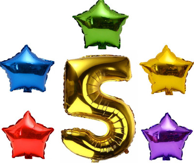 

P s retail Solid 6Pcs Set Party Decoration foil Balloon (5 Star & one Number "5") Balloon(Multicolor, Pack of 6)