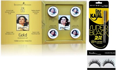 

Studio Fix Combo Eyelashes&Shahnaz Husain Revival & Gold Skin RadianceFacial Kit 40 gm,New York Colossal Kajal Super Black(Set of 3)