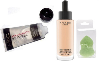 

Studio Fix Combo sponse puff & mac infallible mattifying primer & mac studio waterweight SPF 30 foundation(Set of 3)