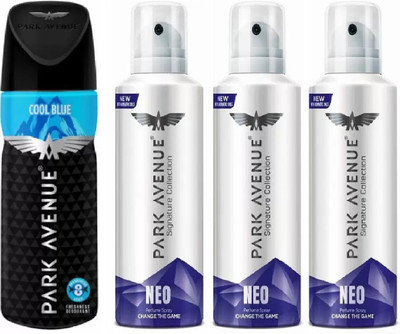 

Park Avenue One Cool Blue , And Three Neo Signature Combo (pack of 4) Deodorant Spray - For Men(600 ml, Pack of 4)