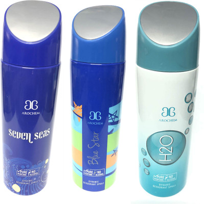 

Arochem Seven Seas ,Blue Star & H2o Perfume Body Spray - For Men & Women(600 ml, Pack of 3)