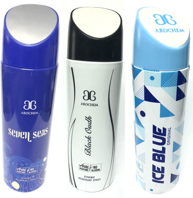 

Arochem Seven Seas ,Black Oudh & Ice Blue Perfume Body Spray - For Men & Women(600 ml, Pack of 3)