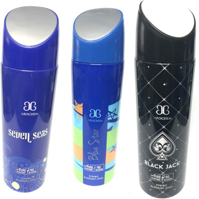 

Arochem Seven Seas ,Blue Star & Black Jack Perfume Body Spray - For Men & Women(600 ml, Pack of 3)