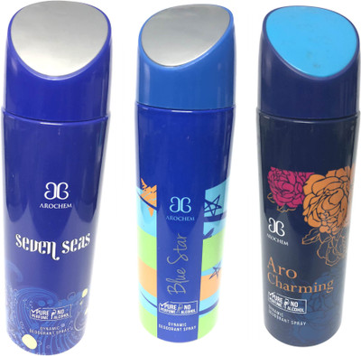 Arochem Seven Seas ,Blue Star & Charming Perfume Body Spray - For Men & Women(600 ml, Pack of 3)