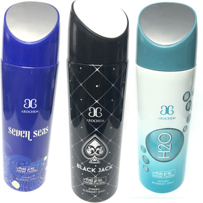 

Arochem Seven Seas , Black Jack & H2o Perfume Body Spray - For Men & Women(600 ml, Pack of 3)