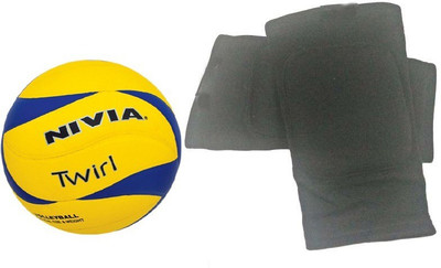 

Nivia 'Twirl' Volleyball (Size: 4) + one Pair of Knee Padded Supporter (Color On Availability)- Volleyball Kit