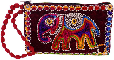 

Bagaholics Ethnic Embroidered Animal Print Multipurpose Pouch Traditional Mobile Pouch Pencil Pouch Ladies Purse Gift For Women Pouch(Maroon)