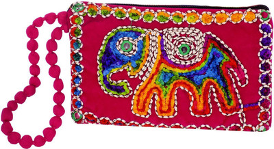 

Bagaholics Ethnic Embroidered Animal Print Multipurpose Pouch Traditional Mobile Pouch Pencil Pouch Ladies Purse Gift For Women Pouch(Pink)