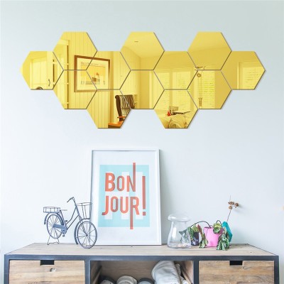LOOK DECOR 90 cm Hexagon Golden (pack of 14) Code 24 Self Adhesive Sticker(Pack of 14)