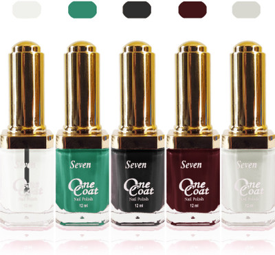 

Seven one coat velvet matte nail polish exclusive color range set of 5 white clear black green maroon