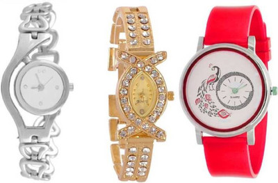 

FabSale Best New Designer MultiColor Metal::PU Strap Stylish Attractive Round::Oval MultiColor Dial (Pack Of 3) Latest Analog Wrist Watch - For Girls