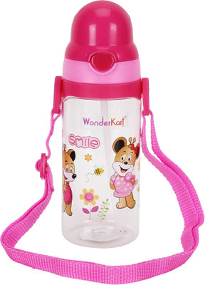 

WonderKart Smile Cartoon Printed Kids Sipper Cum Water Bottle With Neck Strap - Pink - 400 ml(Pink)