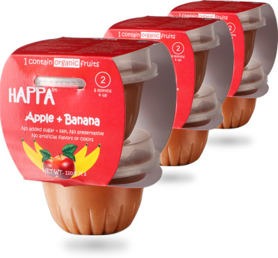 

HAPPA Organic baby food, Apple + Banana Puree, Stage-2, 6x110 g Tub Cereal(660 g, Pack of 3, 6+ Months)