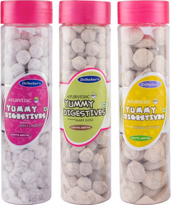 

Dilbahar Imli Laddu, Aam Goli, Heeng Ki TIkiya Tamarind, Mango,Heeng Sour Candy(Pack of 3)