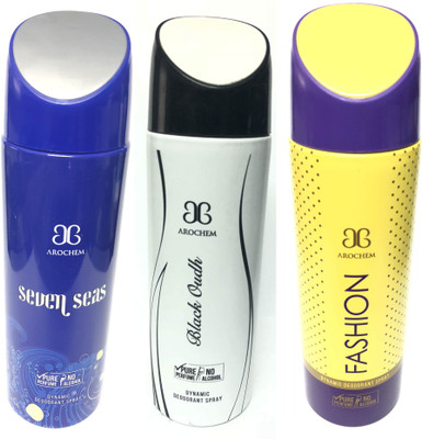 

Arochem Seven Seas ,Black Oudh & Fashion Perfume Body Spray - For Men & Women(600 ml, Pack of 3)