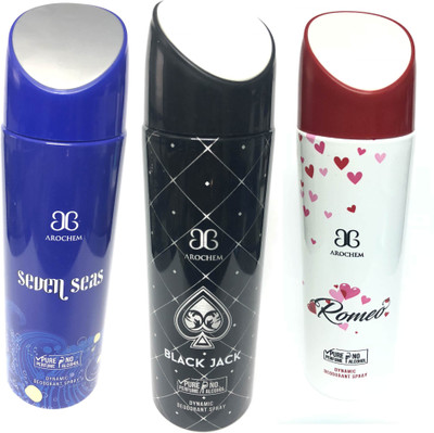 

Arochem Seven Seas , Black Jack & Romeo Perfume Body Spray - For Men & Women(600 ml, Pack of 3)