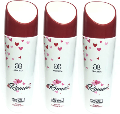 

Arochem Romeo Pack of 3 Perfume Body Spray - For Men & Women(600 ml, Pack of 3)