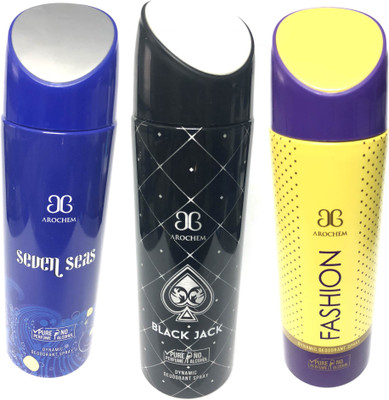 

Arochem Seven Seas , Black Jack & Fashion Perfume Body Spray - For Men & Women(600 ml, Pack of 3)