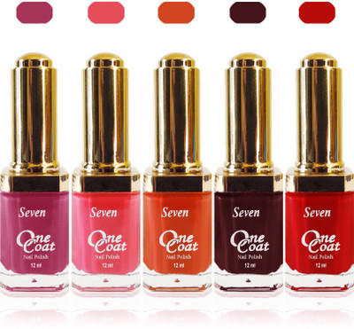 

Seven one coat velvet matte nail polish exclusive color range set of 5 pink red orange d pink maroon(Pack of 5)